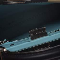 Pre Owned Fendi Black/Beige Leather Studded Ribbons Peekaboo Top Handle Bag