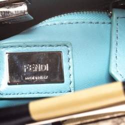 Pre Owned Fendi Black/Beige Leather Studded Ribbons Peekaboo Top Handle Bag