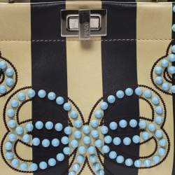 Pre Owned Fendi Black/Beige Leather Studded Ribbons Peekaboo Top Handle Bag