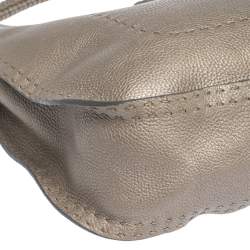 Pre Owned Fendi Metallic Grey Leather Selleria Hobo