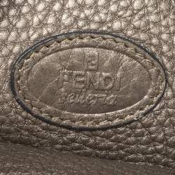 Pre Owned Fendi Metallic Grey Leather Selleria Hobo