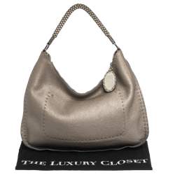 Pre Owned Fendi Metallic Grey Leather Selleria Hobo