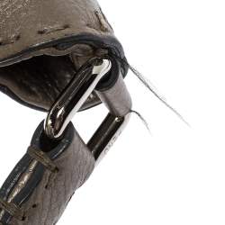 Pre Owned Fendi Metallic Grey Leather Selleria Hobo