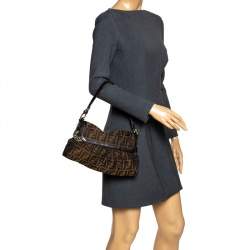Pre Owned Fendi Tobacco Zucca Canvas Small Chef Shoulder Bag