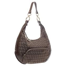 Pre Owned Fendi Brown/Beige Zucchino Canvas and Leather Front Pocket Hobo