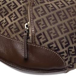 Pre Owned Fendi Brown/Beige Zucchino Canvas and Leather Front Pocket Hobo