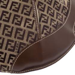 Pre Owned Fendi Brown/Beige Zucchino Canvas and Leather Front Pocket Hobo