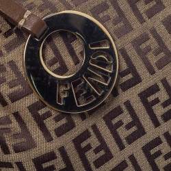 Pre Owned Fendi Brown/Beige Zucchino Canvas and Leather Front Pocket Hobo