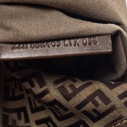 Pre Owned Fendi Brown/Beige Zucchino Canvas and Leather Front Pocket Hobo