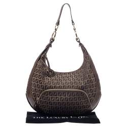 Pre Owned Fendi Brown/Beige Zucchino Canvas and Leather Front Pocket Hobo