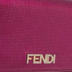 Pre Owned Fendi Magenta Leather Logo Flap Continental Wallet