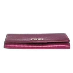 Pre Owned Fendi Magenta Leather Logo Flap Continental Wallet