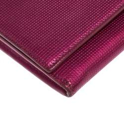 Pre Owned Fendi Magenta Leather Logo Flap Continental Wallet