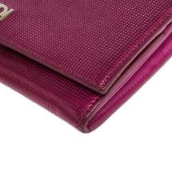 Pre Owned Fendi Magenta Leather Logo Flap Continental Wallet