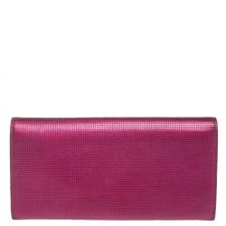Pre Owned Fendi Magenta Leather Logo Flap Continental Wallet