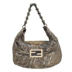 Pre Owned Fendi Brown/Gold Zucca Shimmer Canvas Mia Hobo