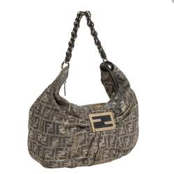 Pre Owned Fendi Brown/Gold Zucca Shimmer Canvas Mia Hobo