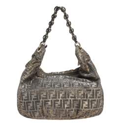 Pre Owned Fendi Brown/Gold Zucca Shimmer Canvas Mia Hobo