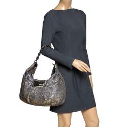 Pre Owned Fendi Brown/Gold Zucca Shimmer Canvas Mia Hobo