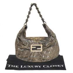Pre Owned Fendi Brown/Gold Zucca Shimmer Canvas Mia Hobo