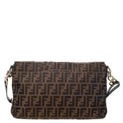 Pre Owned Fendi Tobacco Zucca Canvas and Patent Leather Mia Flap Bag