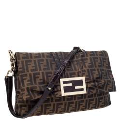 Pre Owned Fendi Tobacco Zucca Canvas and Patent Leather Mia Flap Bag