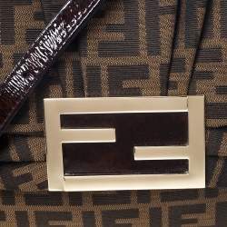 Pre Owned Fendi Tobacco Zucca Canvas and Patent Leather Mia Flap Bag