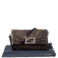 Pre Owned Fendi Tobacco Zucca Canvas and Patent Leather Mia Flap Bag