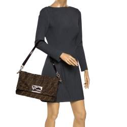 Pre Owned Fendi Tobacco Zucca Canvas and Patent Leather Mia Flap Bag