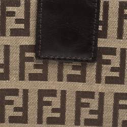 Pre Owned Fendi Beige/Brown Zucchino Canvas and Leather Compact Wallet