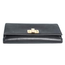 Pre Owned Fendi Black Leather Peekaboo Continental Wallet