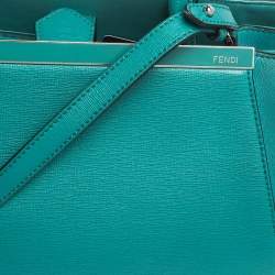 Pre Owned Fendi Turquoise Saffiano Leather Small 2Jours Tote