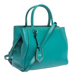 Pre Owned Fendi Turquoise Saffiano Leather Small 2Jours Tote