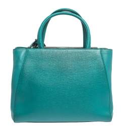 Pre Owned Fendi Turquoise Saffiano Leather Small 2Jours Tote