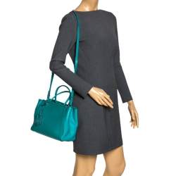 Pre Owned Fendi Turquoise Saffiano Leather Small 2Jours Tote