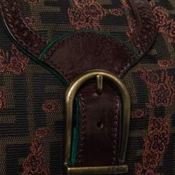 Pre Owned Fendi Brown/Green Zucca Floral Embroidered Canvas and Leather Buckle Flap Hobo