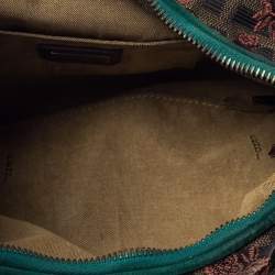 Pre Owned Fendi Brown/Green Zucca Floral Embroidered Canvas and Leather Buckle Flap Hobo