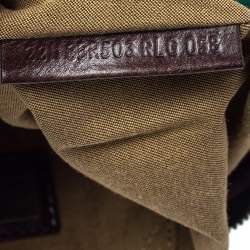 Pre Owned Fendi Brown/Green Zucca Floral Embroidered Canvas and Leather Buckle Flap Hobo