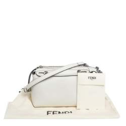 Pre Owned Fendi White Leather Mini By The Way  Flower Tail Mini Crossbody Bag
