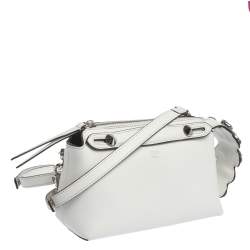 Pre Owned Fendi White Leather Mini By The Way  Flower Tail Mini Crossbody Bag