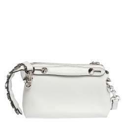 Pre Owned Fendi White Leather Mini By The Way  Flower Tail Mini Crossbody Bag