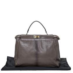 Pre Owned Fendi Grey Leather Large Peekaboo Top Handle Bag