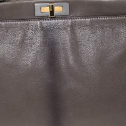 Pre Owned Fendi Grey Leather Large Peekaboo Top Handle Bag
