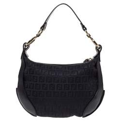 Pre Owned Fendi Black Zucchino Canvas and Leather Pocket Chef Hobo