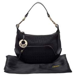 Pre Owned Fendi Black Zucchino Canvas and Leather Pocket Chef Hobo