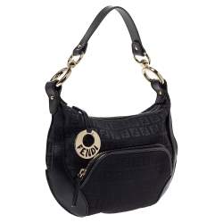 Pre Owned Fendi Black Zucchino Canvas and Leather Pocket Chef Hobo