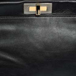 Pre Owned Fendi Black Leather with Watersnake and Suede Lining Large Peekaboo Top Handle Bag