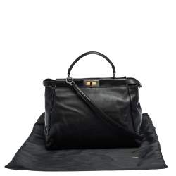 Pre Owned Fendi Black Leather with Watersnake and Suede Lining Large Peekaboo Top Handle Bag