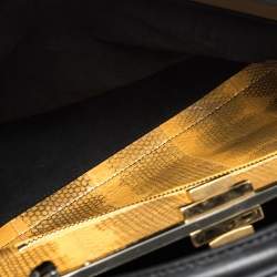 Pre Owned Fendi Black Leather with Watersnake and Suede Lining Large Peekaboo Top Handle Bag