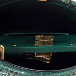 Pre Owned Fendi Green/Black Python Mini Peekaboo Top Handle Bag